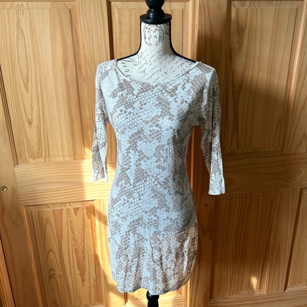 Express Body Con Snakeskin Print Dress Three Quarter Sleeve